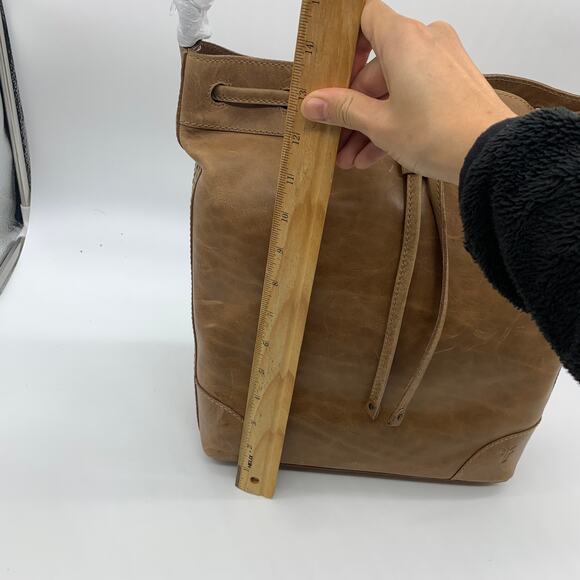 Frye Leather Handbags Melissa Drawstring Hobo Bag Brown Beige Color Purse (NWT) - Picture 14 of 16